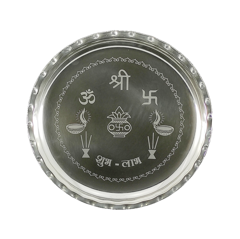 NOBILITY Silver Plated Pooja Thali Set 9.5 Inch Plate with Bowl Lotti Ghanti Palli Coin Diya Dhup Dan for Puja Diwali Home Decor Temple Office Wedding Return Gift Items