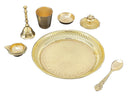 NOBILITY Brass Pooja Thali Set 6 Inch Puja Thali with Pital Plate Glass Chandan Wati Spoon Kuber Diya Dhup Dan Ghanti Arti Thali for Diwali Home Office Mandir Wedding Return Gift Items