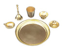 NOBILITY Brass Pooja Thali Set 6 Inch Puja Thali with Pital Plate Glass Chandan Vati Dhup Dan Kuber Diya Ghanti Arti Thali for Diwali Home Office Mandir Wedding Return Gift Items