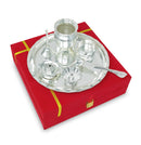 NOBILITY Pooja Thali Set Silver Plated with Red Gift Box Designed Puja Plate 8 Inch for Home Office Diwali Wedding Return Gift Items