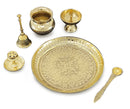 NOBILITY Brass Pooja Thali Set 7 Inch with Pital Puja Plate Kalash Bowl Spoon Dhup Dan Palli Ghanti Kuber Diya Chandan Wati Arti Thali for Diwali Home Office Mandir Wedding Return Gift Items