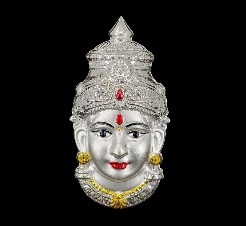 NOBILITY Silver Plated Laxmi Mukhota Varalakshmi Idol Statue for Daily Pooja Occasion Puja Gift Items for Temple, Home, Office and Festive Season