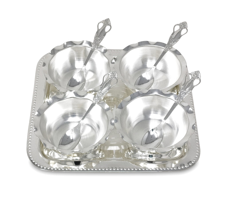 Nobility Premium Silver Plated Bowl Spoon & Tray Dessert Set