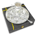 NOBILITY Pooja Thali Set Silver Plated with Gray Gift Box Designed Puja Plate 8 Inch for Home Office Diwali Wedding Return Gift Items