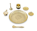 NOBILITY Brass Pooja Thali Set 7 Inch with Pital Puja Plate Kalash Bowl Spoon Dhup Dan Palli Ghanti Kuber Diya Chandan Wati Arti Thali for Diwali Home Office Mandir Wedding Return Gift Items