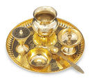 NOBILITY Brass Pooja Thali Set 8 Inch with Pital Plate Kalash Bowl Spoon Damru Agardan Puja Thali for Diwali Home Office Mandir Wedding Return Gift Items