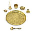 NOBILITY Pure Brass Pooja Thali Set 8 Inch with Blue Velvet Gift Box