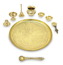 NOBILITY Pure Brass Pooja Thali Set 10 Inch with Blue Velvet Gift Box