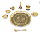NOBILITY Brass Pooja Thali Set 8 Inch with Pital Puja Plate Kalash Kangura Plate Spoon Kuber Diya Ghanti Dhup Dan Arti Thali for Diwali Home Office Mandir Wedding Return Gift Items