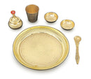 NOBILITY Brass Pooja Thali Set 6 Inch Puja Thali with Pital Plate Plate Glass Chandan Wati Sindoor Dibbi Palli Arti Thali for Diwali Home Office Mandir Wedding Return Gift Items