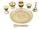 NOBILITY Brass Pooja Thali Set 7 Inch with Pital Puja Plate Kalash Bowl Spoon Dhup Dan Palli Ghanti Kuber Diya Chandan Wati Arti Thali for Diwali Home Office Mandir Wedding Return Gift Items