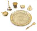 NOBILITY Brass Pooja Thali Set 7 Inch with Pital Puja Plate Kalash Bowl Spoon Dhup Dan Palli Ghanti Kuber Diya Chandan Wati Arti Thali for Diwali Home Office Mandir Wedding Return Gift Items