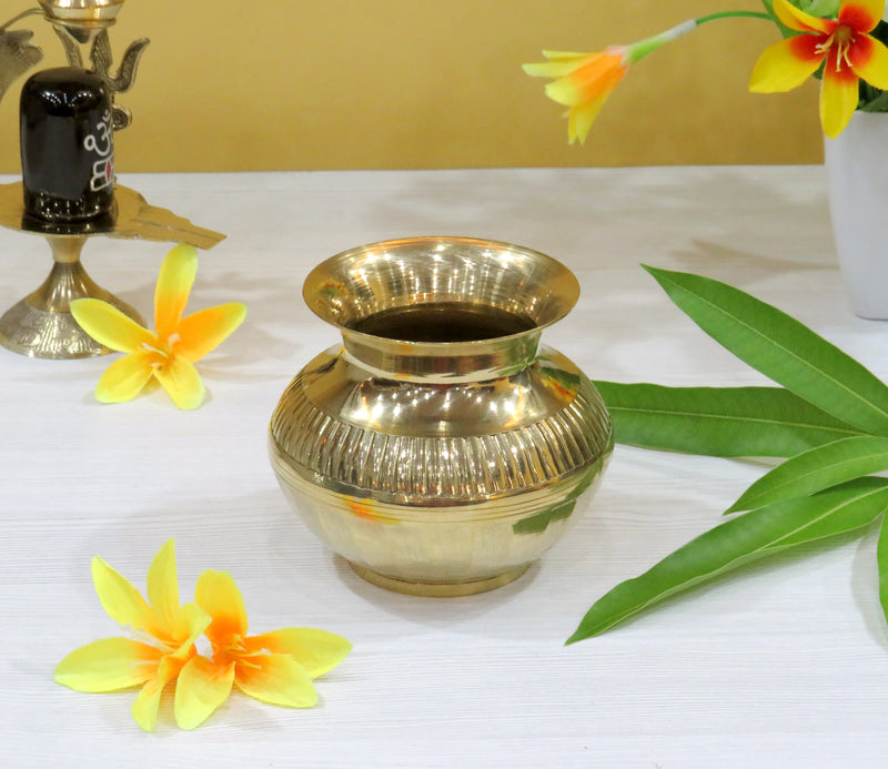 NOBILITY Brass Kalash Lota Gadwa Diamond Design Pooja Articles for Home Temple Decorative Puja Items for Poojan Purpose Return Gift