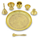 NOBILITY Brass Pooja Thali Set 8 Inch Puja Thali with Pital Plate Kalash Piyali Diya Ghanti Dhup Dan Chandan Wati Palli Arti Thali for Diwali Home Office Mandir Wedding Return Gift Items