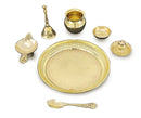 NOBILITY Brass Pooja Thali Set 6 Inch Puja Thali with Pital Plate Kalash Spoon Chandan Wati Dhup Dan Diya Ghanti Arti Thali for Diwali Home Office Mandir Wedding Return Gift Items