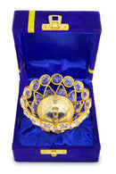 NOBILITY Gold Crystal Diya with Blue Velvet Gift Box Home Decoration Chrystal Piyali Dia Pooja Items Puja Gifts Handmade Oil Lamp Traditional Indian Dhanteras Deepawali Diwali Gift Items