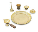 NOBILITY Brass Pooja Thali Set 6 Inch Puja Thali with Pital Plate Glass Chandan Wati Dhup Dan Diya Bell Arti Thali for Diwali Home Office Mandir Wedding Return Gift Items