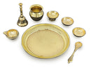 NOBILITY Brass Pooja Thali Set 6 Inch Puja Thali with Pital Plate Chandan Wati Kalash Kuber Diya Ghanti Palli Arti Thali for Diwali Home Office Mandir Wedding Return Gift Items
