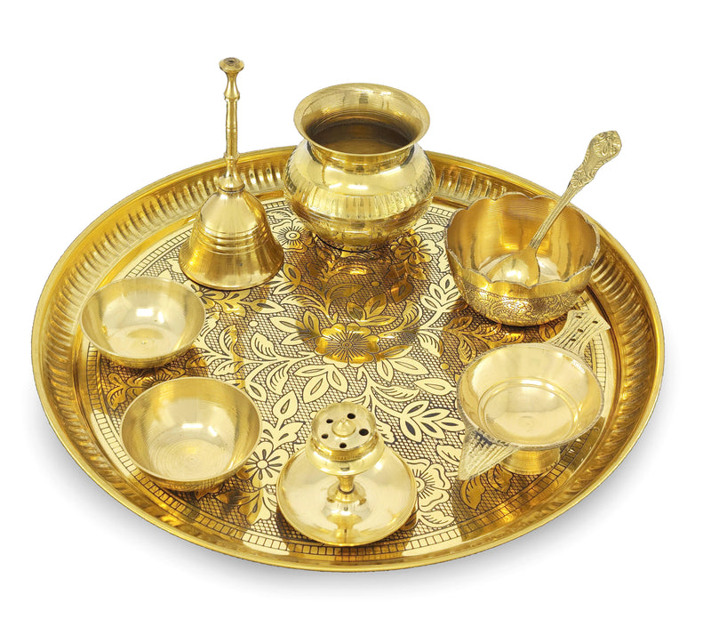 NOBILITY Brass Pooja Thali Set 10 Inch for Diwali Home Office Mandir Wedding Return Gift Items