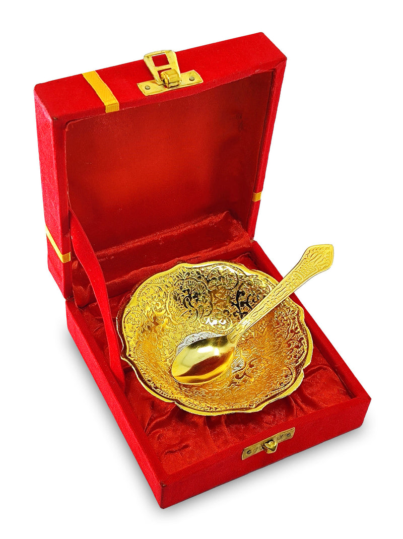 NOBILITY Bowl Spoon Set Gold and Silver Plated Leaf Shaped Designed with Velvet Box Dry Fruit Dessert Serving Sets Friends Family Home Decorative Corporate Gifts Wedding Return Gift