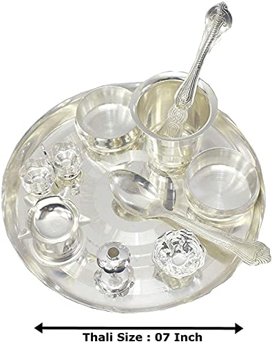 NOBILITY Silver Plated Pooja thali Set 07 Inch for Festival Ethnic Puja Thali Gift for Diwali, Home, Temple, Office, Wedding Gift