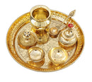 NOBILITY Brass Pooja Thali Set 7 Inch with Pital Puja Plate Kalash Bowl Spoon Dhup Dan Palli Ghanti Kuber Diya Chandan Wati Arti Thali for Diwali Home Office Mandir Wedding Return Gift Items