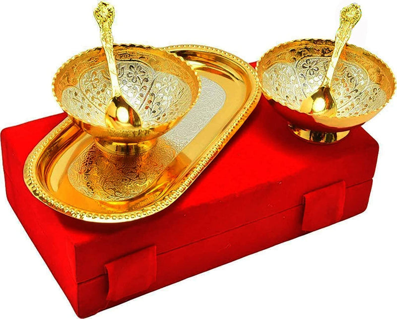 NOBILITY Bowl Spoon Tray Set Gold Silver Plated Dry Fruits Dessert Serving Wedding Return Gift Friends Family Housewarming Home Decoration Corporate Diwali Eid Christmas Gifts items