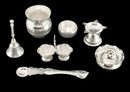 NOBILITY Silver Plated Pooja Thali Set 7 Inch Plate Bowl Kumkum Holder Agarbatti Stand Kalash Palli Diya Puja Decorative for Home Mandir Office Wedding Return Gift Items