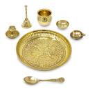 NOBILITY Pure Brass Pooja Thali Set 6 Inch with Gray Velvet Gift Box