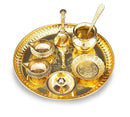 NOBILITY Brass Pooja Thali Set 8 Inch with Pital Puja Plate Kalash Kangura Plate Spoon Kuber Diya Ghanti Dhup Dan Arti Thali for Diwali Home Office Mandir Wedding Return Gift Items