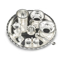 NOBILITY 12 Inch Silver Plated Pooja Thali Set with Accessories Daily Puja Decorative Gifts for Home Office Mandir Diwali Wedding Return Gift Items