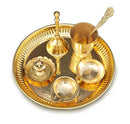 NOBILITY Brass Pooja Thali Set 6 Inch Puja Thali with Pital Plate Glass Chandan Wati Spoon Kuber Diya Dhup Dan Ghanti Arti Thali for Diwali Home Office Mandir Wedding Return Gift Items