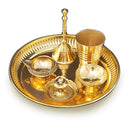 NOBILITY Brass Pooja Thali Set 6 Inch Puja Thali with Pital Plate Glass Chandan Vati Dhup Dan Kuber Diya Ghanti Arti Thali for Diwali Home Office Mandir Wedding Return Gift Items