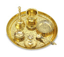 NOBILITY Pure Brass Pooja Thali Set 8 Inch with Blue Velvet Gift Box
