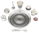 NOBILITY Silver Plated Pooja thali Set 8 Inch with Plate Coin Haldi Kumkum Stand Diya Kalash Bowl Dhup Dan Palli Puja Thali for Home Mandir Office Diwali Wedding Return Gift Items