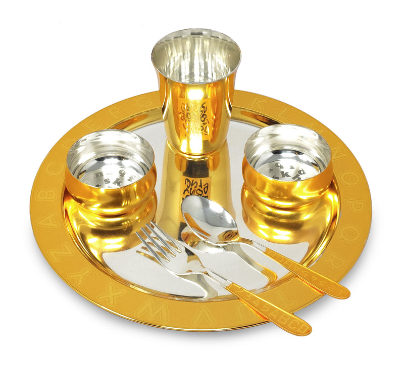 NOBILITY Gold & Silver Plated Baby Dinner Set With Gray Velvet Box for Gift Rice Ceremony Annaprashan Sanskar for Boys Girls Kids Birthday Return Festive Gift Items