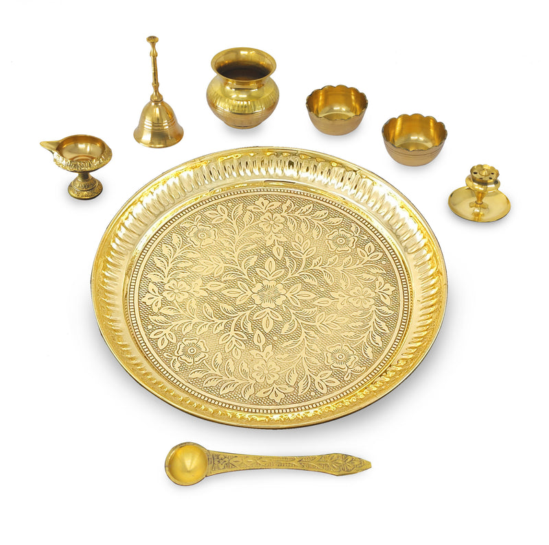 NOBILITY Brass Pooja Thali Set 10 Inch for Diwali Home Office Mandir Wedding Return Gift Items