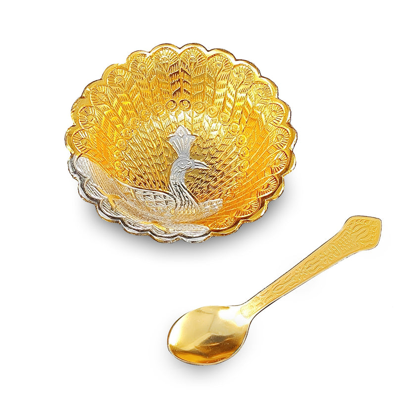 NOBILITY Bowl Spoon Set Gold and Silver Plated Leaf Shaped Designed with Velvet Box Dry Fruit Dessert Serving Sets Friends Family Home Decorative Corporate Gifts Wedding Return Gift