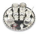 NOBILITY 12 Inch Silver Plated Pooja Thali Set with Accessories Daily Puja Decorative Gifts for Home Office Mandir Diwali Wedding Return Gift Items