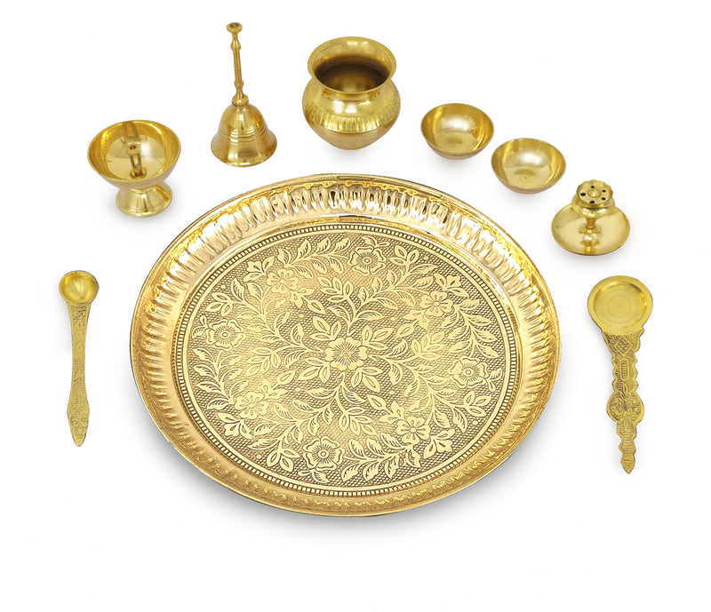 NOBILITY Brass Pooja Thali Set 10 Inch for Diwali Home Office Mandir Wedding Return Gift Items