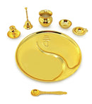 NOBILITY Pooja Thali Set Gold Plated with Gift Box 22 cm Designed Puja Plate Kalash Ghanti Bowl Spoon Dhup Dan Kuber Diya for Housewarming Diwali Wedding Gift Items