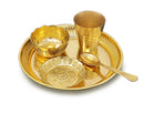 NOBILITY Brass Pooja Thali Set 6 Inch Puja Thali with Pital Plate Bowl Glass Kangura Plate Spoon Arti Thali for Diwali Home Office Mandir Wedding Return Gift Items