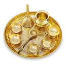 NOBILITY Brass Pooja Thali Set 8 Inch Puja Thali with Pital Plate Kalash Chandan Vati Dhup Dan Kuber Diya Ghanti Palli Arti Thali for Diwali Home Office Mandir Wedding Return Gift Items