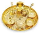 NOBILITY Brass Puja Thali Set 8 Inch Pooja Thali with Pital Design Plate Kalash Chandan Wati Dhup Dan Diya Ghanti Palli Arti Thali for Diwali Home Office Mandir Wedding Return Gift Items