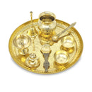 NOBILITY Pure Brass Pooja Thali Set 10 Inch with Blue Velvet Gift Box