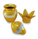 NOBILITY German Silver Gold Plated Pooja Kalash lota Coconut Leaves with Royal Velvet Box Poojan Home Temple Diwali Wedding Gift Items