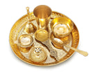 NOBILITY Brass Pooja Thali Set 7 Inch with Pital Puja Plate Kalash Bowl Spoon Dhup Dan Palli Ghanti Kuber Diya Chandan Wati Arti Thali for Diwali Home Office Mandir Wedding Return Gift Items