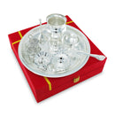 NOBILITY Subh Labh Pooja Thali Set Silver Plated with Red Gift Box Designed Puja Plate 8 Inch for Home Office Diwali Wedding Return Gift Items