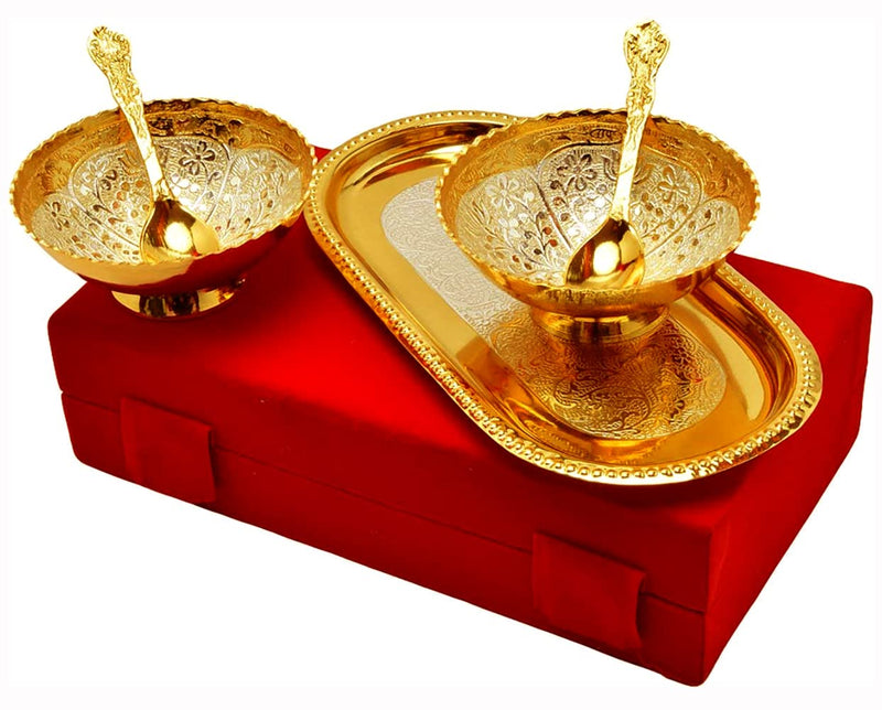 NOBILITY Bowl Spoon Tray Set Gold Silver Plated Dry Fruits Dessert Serving Wedding Return Gift Friends Family Housewarming Home Decoration Corporate Diwali Eid Christmas Gifts items