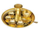 NOBILITY Brass Pooja thali Set 8 Inch with Pital Plate Glash Spoon Chandan Bowls Prasad Bowl Puja Arti Thali for Diwali Home Mandir Office Wedding Return Gift Items